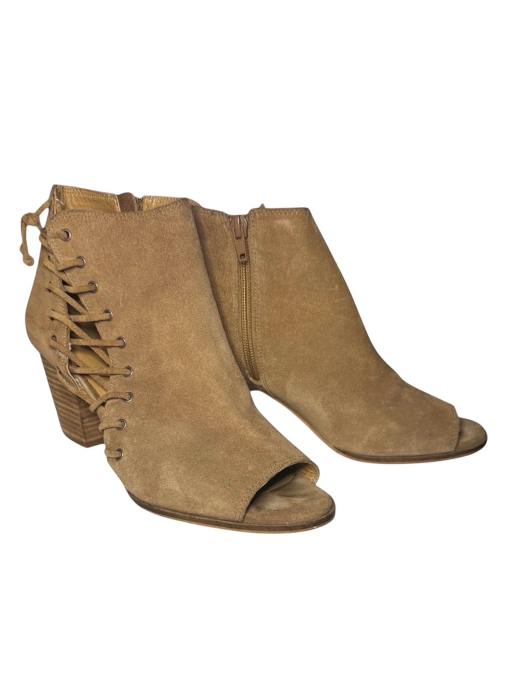 Lucky Brand Hartley Brown Suede Lace-Up Peep-Toe Ankle Boots Size 7.5.